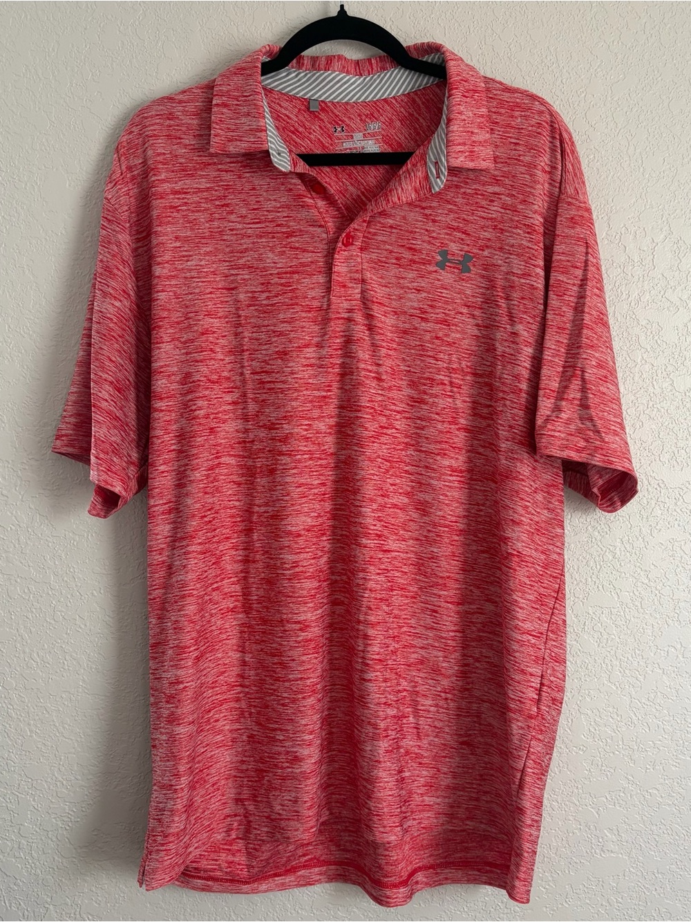 Under Armour Men's Size Large Heather Red Loose Heatgear Golf Polo Shirt